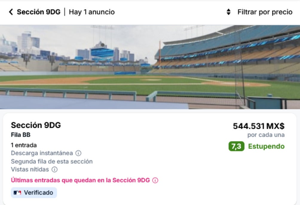 Precios en StubHub para el Juego 1 de la Serie Mundial