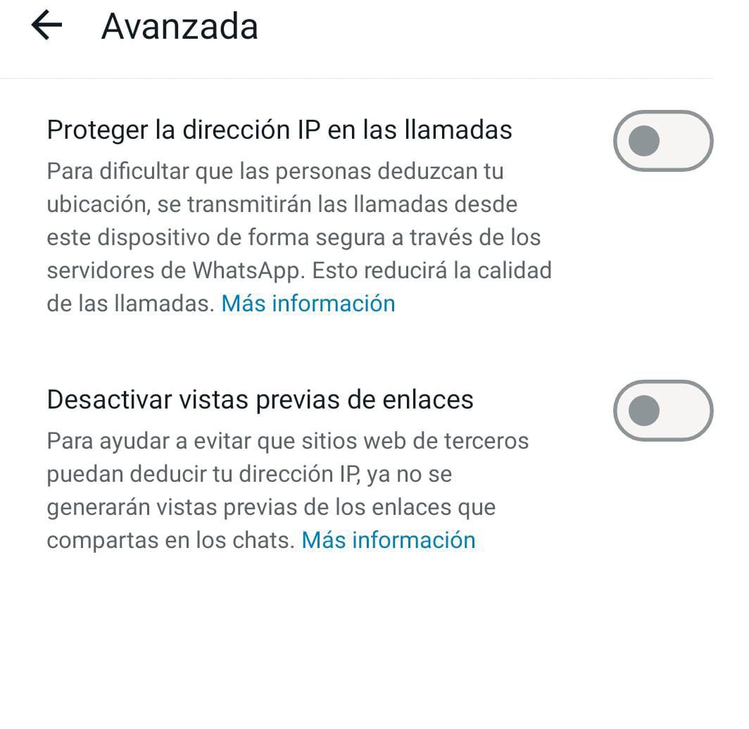 Estas son las opciones que debes de activar para que la dirección IP se oculte.