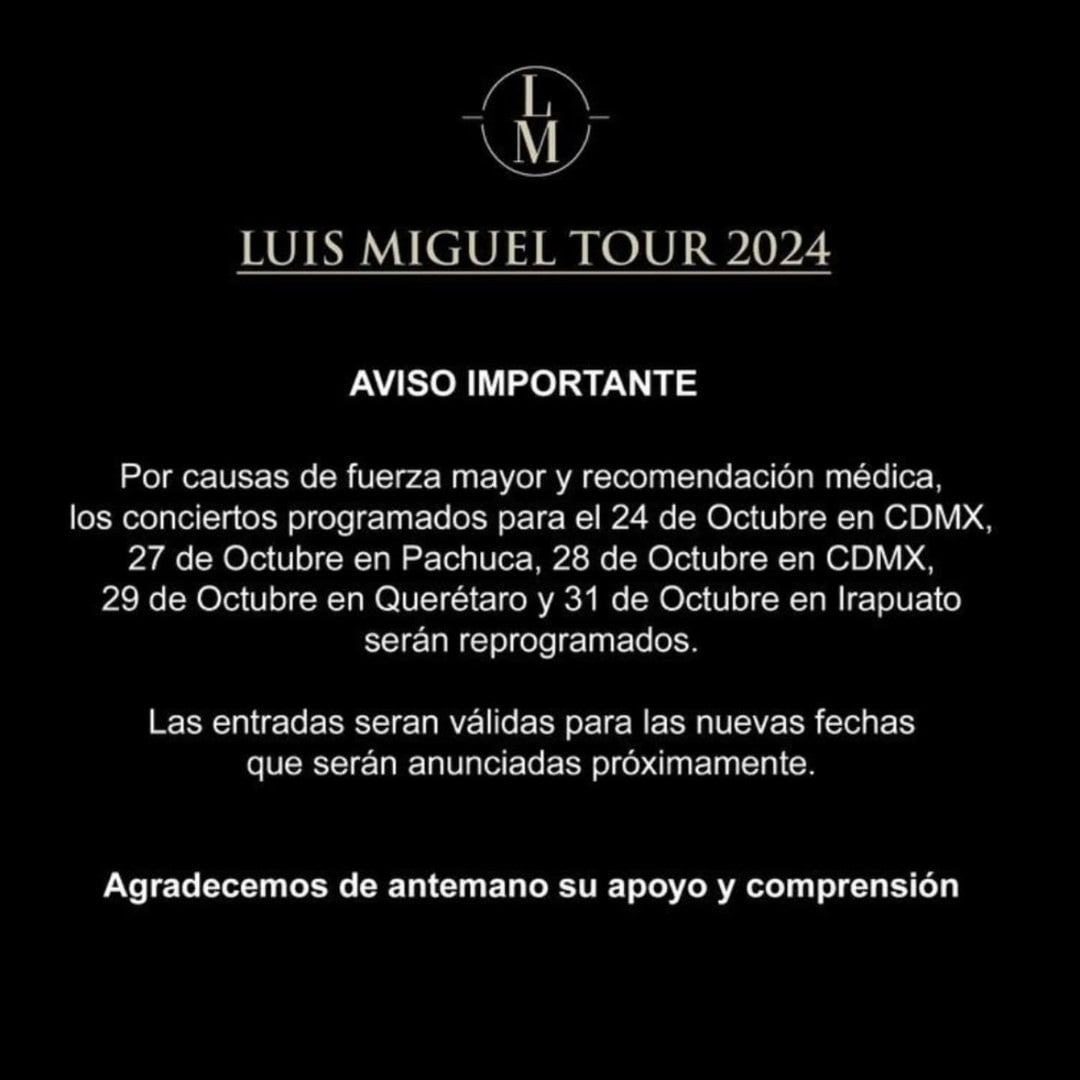 Mediante un comunicado se anunció la cancelación del concierto programado para hoy. 