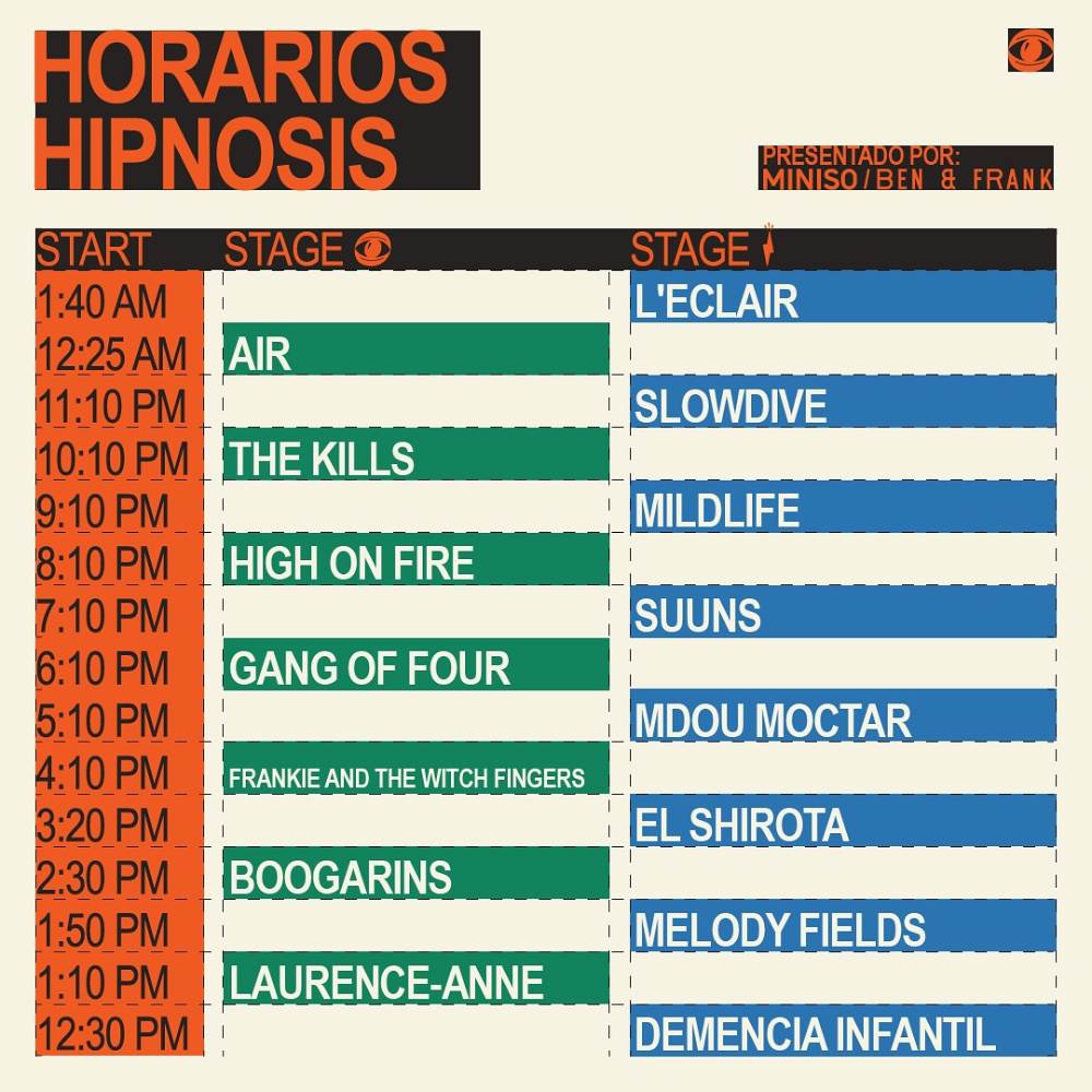 Esto son los horarios oficiales del festival Hipnosis.