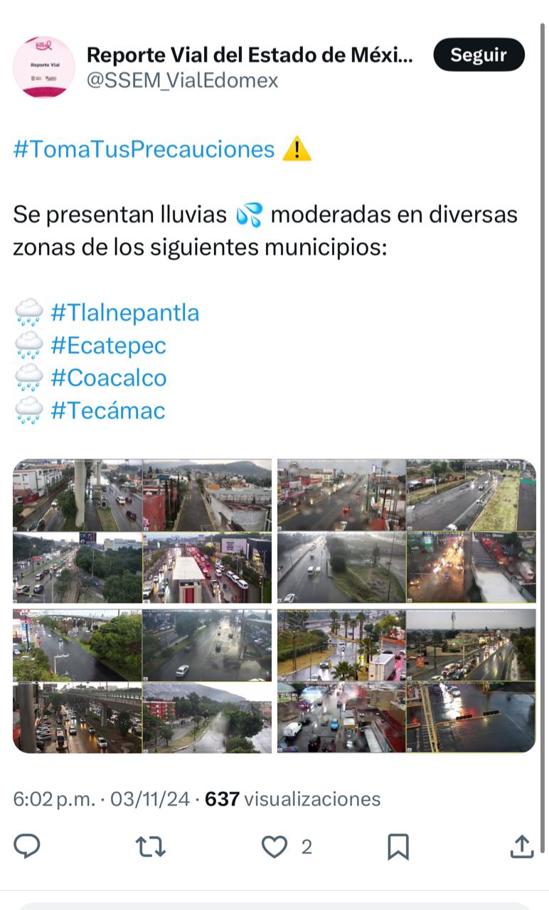 La SSEM emitió alerta a los habitantes de los municipios Tlanepantla, Ecatepec. 