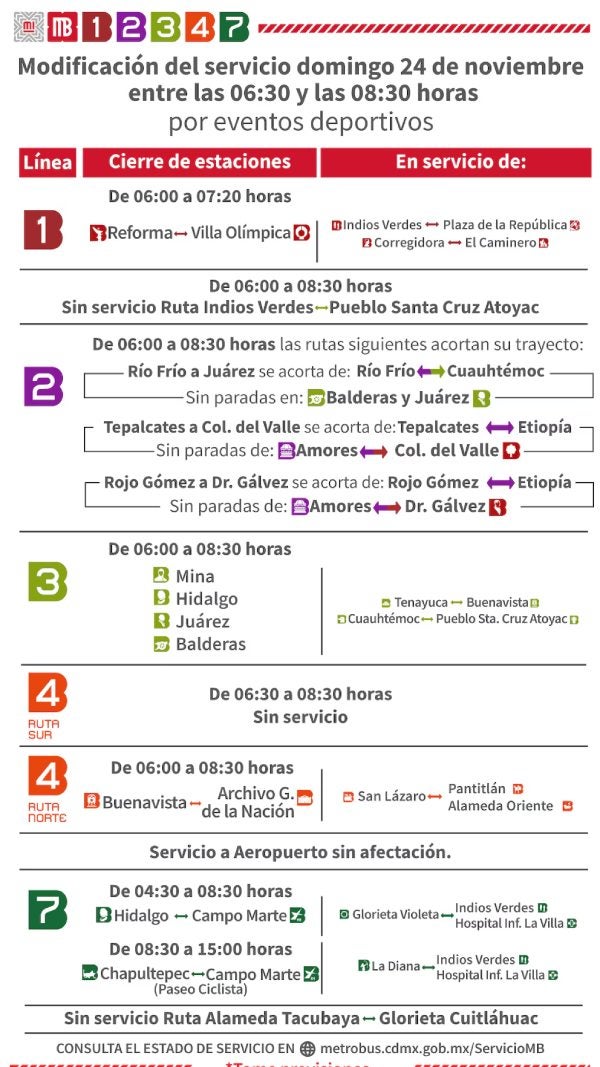 La página oficial del metrobús compartió la siguiente información