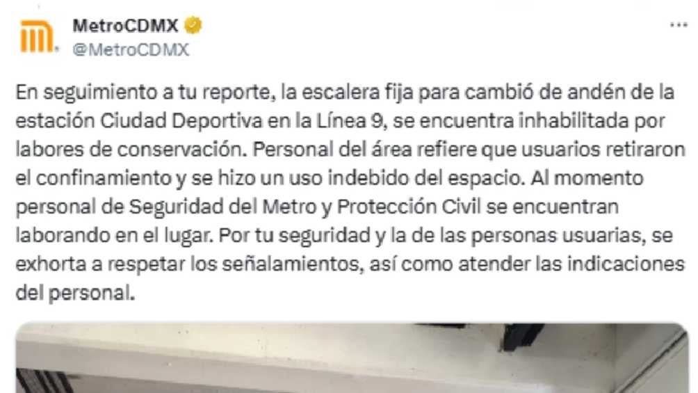 Mediante un mensaje en X, el Metro culpó a los usuarios de respetar el señalamiento. 