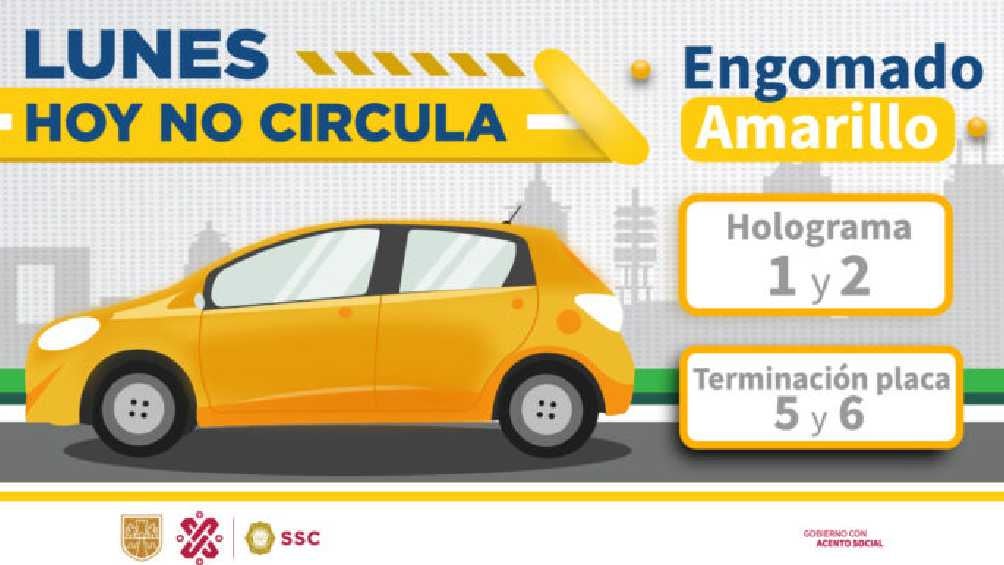 Autos engomado amarillo, holograma 1 y 2, con terminación de placas 5 y 6 no circulan. 