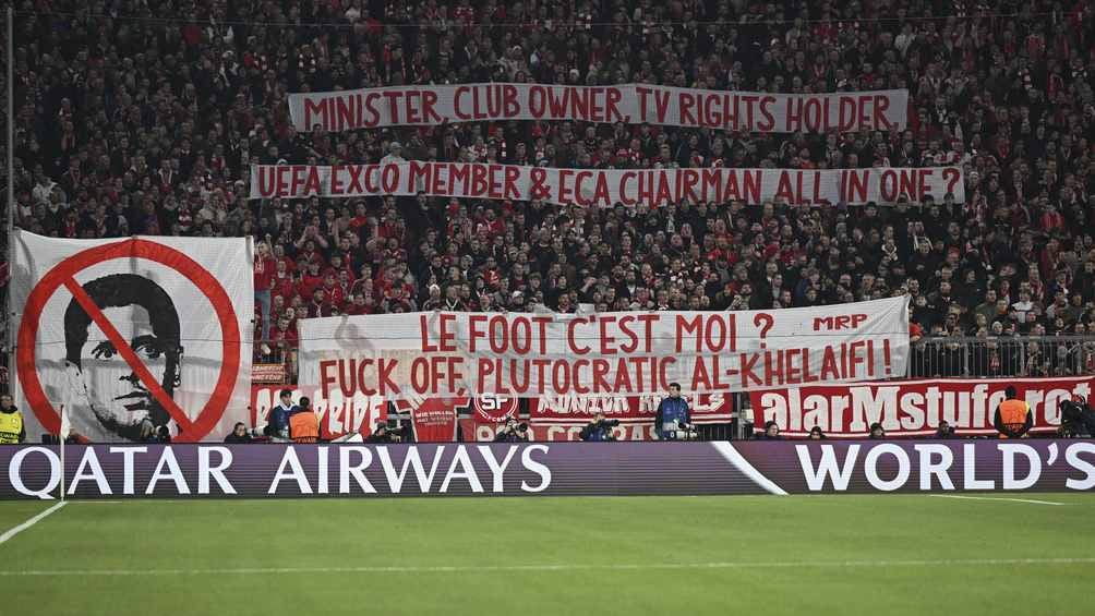 Aficionados del Bayern Múnich protestan contra Al-Khelaifi, el presidente del PSG