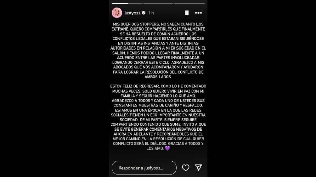 Este fue el comunicado que compartió la influencer. 