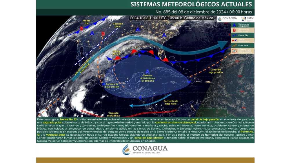 El Frente Frío 13 sigue bajando las temperaturas en el país. 