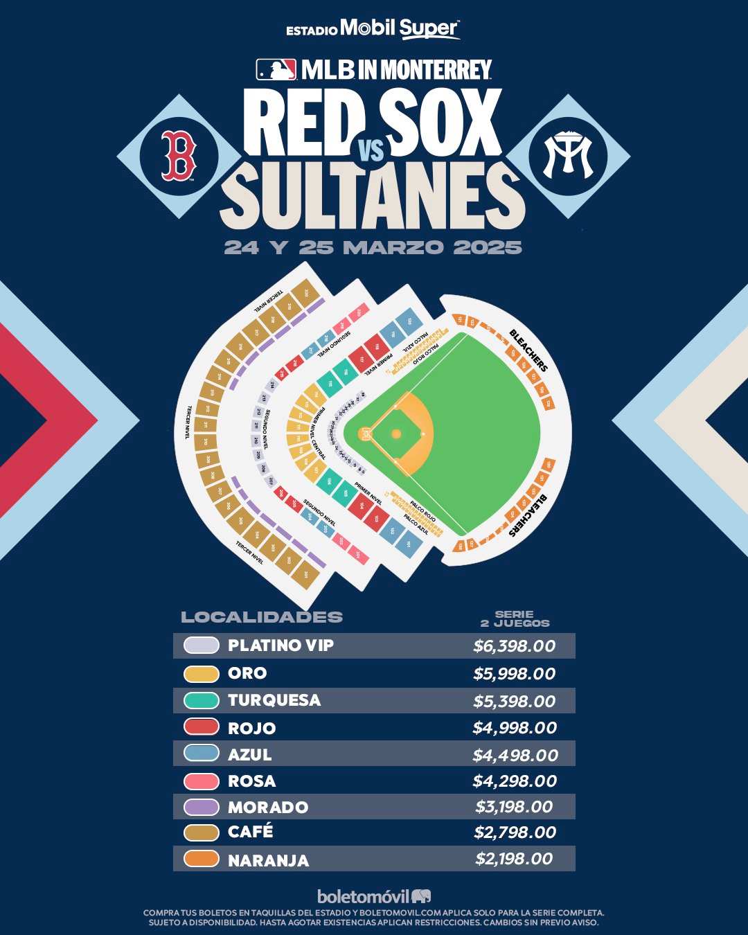 Precios para los juegos entre Sultanes y Red Sox