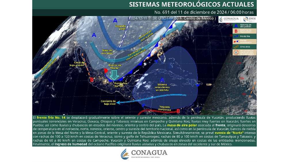 El frente frío provocará bajas temperaturas en gran parte del país. 