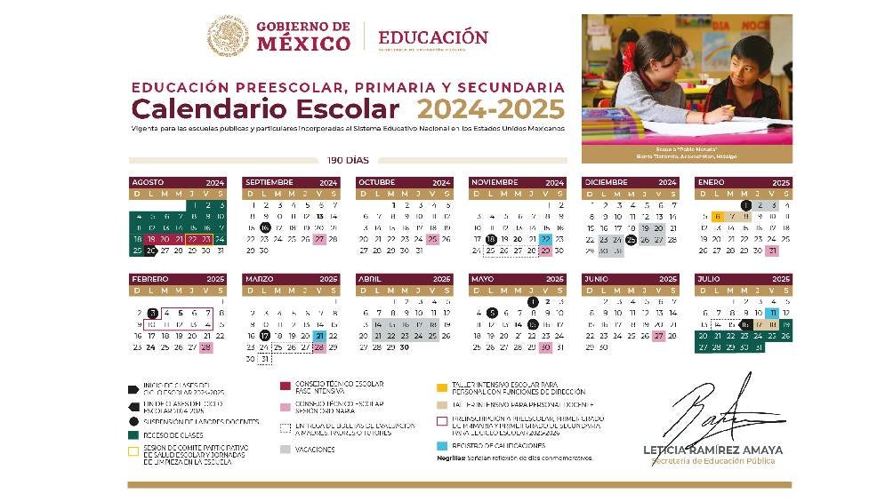 Calendario oficial de la SEP. 