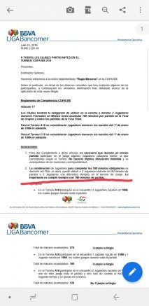 Éste es el escrito que enviaron a los clubes el año pasado