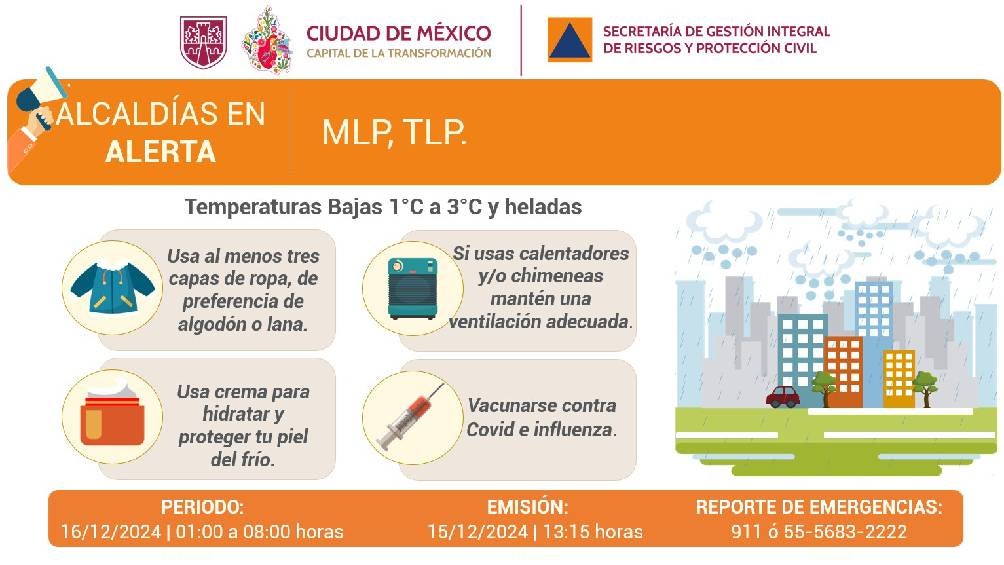 La dependencia aconsejó a la población vestirse con al menos tres capas de ropa y utilizar crema hidratante 