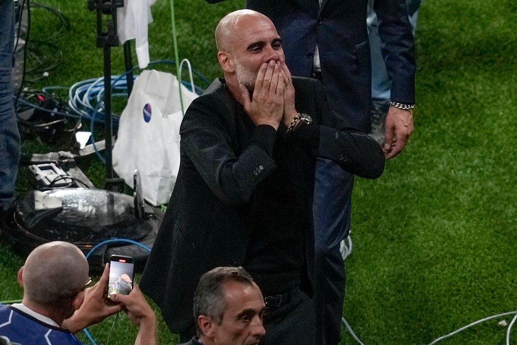 Pep Guardiola celebrando la Champions League