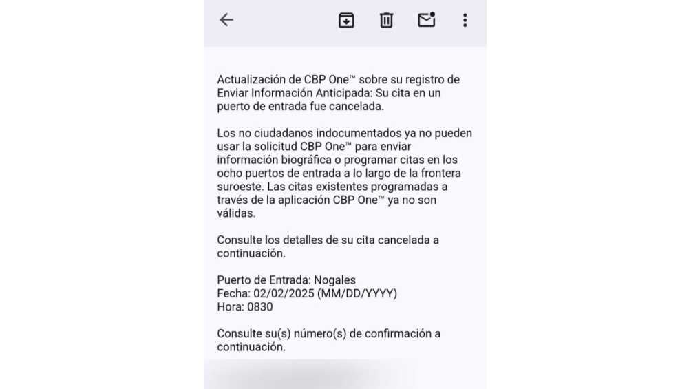 Este es el mensaje que aparece al ingresar a la aplicación CBP One/X