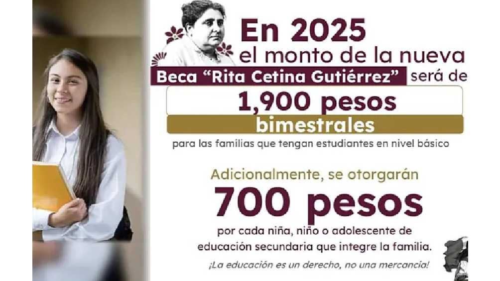 La Beca Rita Cetina entrega 1,900 pesos bimestrales/Gobierno de México