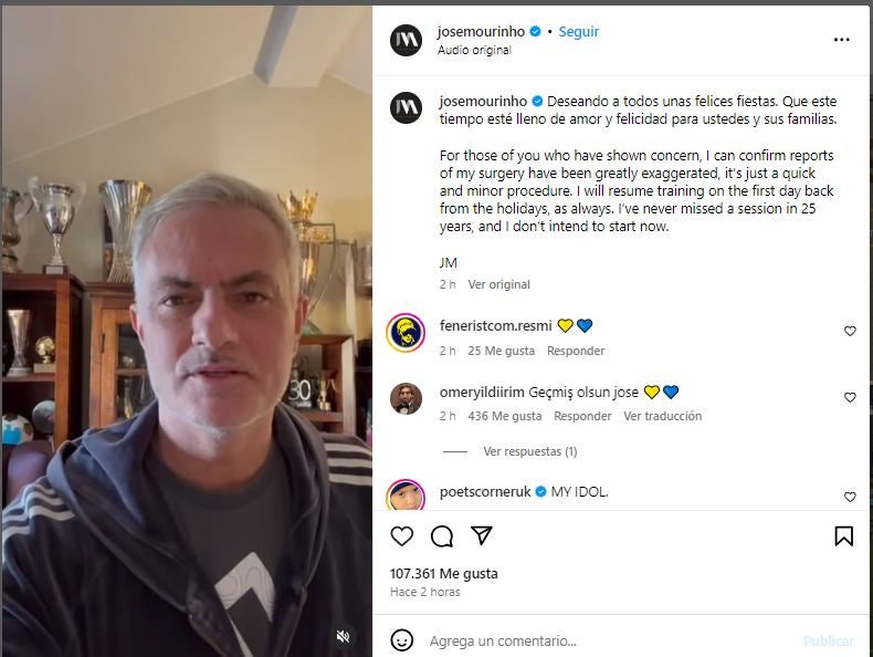 Así fue el mensaje Mourinho en redes sociales | CAPTURA