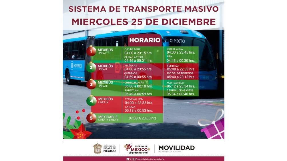 Horario de servicio para el 25 de diciembre.|@Sitramytem