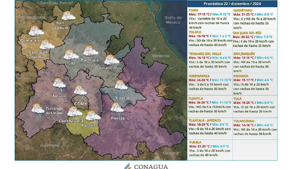 Para el lunes, se espera un cielo medio nublado en el Estado de México y la Ciudad de México, sin posibilidad de lluvia.| CONAGUA 