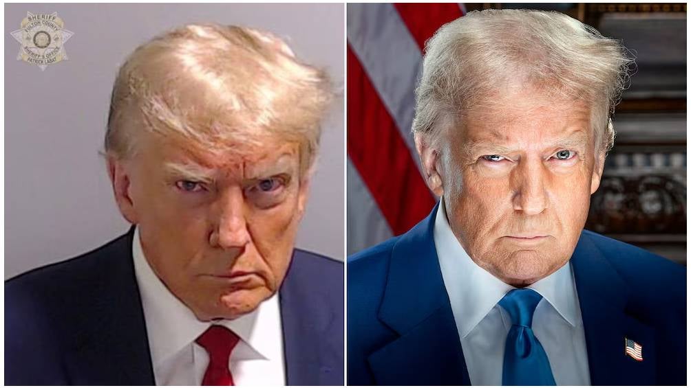 Pocos minutos después de la publicación del retrato de Trump, los usuarios de redes sociales notaron su similitud con la mugshot de agosto de 2023. | RS 