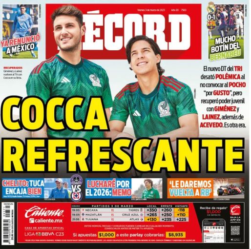 Portada RÉCORD 03 Marzo 2023