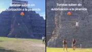 Turistas suben pirámide ignorando la seguridad y avisos de personas