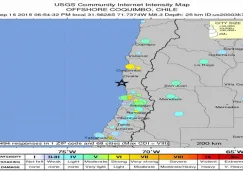 Mapa del epicentro e intensidad del terremoto