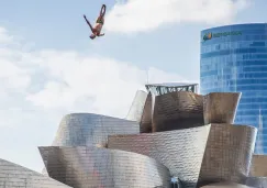 Jonathan, en un salto durante la competencia en Bilbao