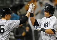 John Ryan Murphy y Carlos Beltran, durante el partido contra Boston