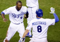 Cain junto a Moustakas, previo a la Serie Mundial