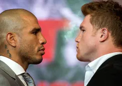 Cotto y Canelo se encaran durante la presentación de la pelea