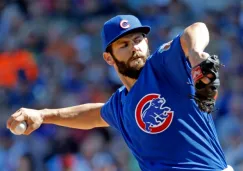 Jake Arrieta en un lanzamiento con los Cachorros