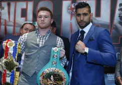 Canelo y Khan posan en un evento previo a su pelea