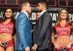 Canelo y Amir, en el careo previo al combate