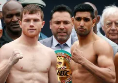 Canelo y Khan durante la ceremonia de pesaje