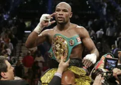 Mayweather, durante la celebración en un de sus peleas