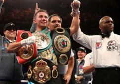 Gennady Golovkin celebrando su victoria frente a Kell Brook