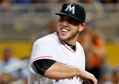 Fernández, durante un partido con los Marlins