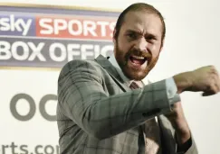 Tyson Fury mientras ofrece una rueda de prensa