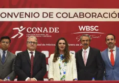 Fraccari, Ana Gabriela Guevara y Mayorga, durante la firma del Convenio