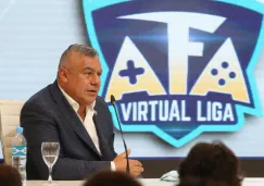 El presidente de la AFA, Claudio Tapia, durante la presentación de la Virtual Liga