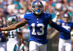 Beckham celebra durante un partido de los Giants