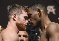 Canelo y Jacobs en el pesaje previo a la pelea 