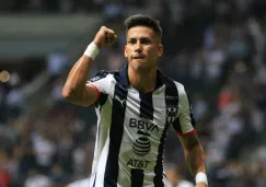 Maxi Meza celebra un gol con Rayados en el BBVA