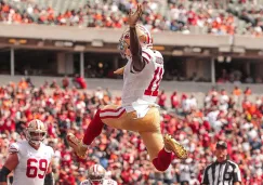 El WR de 49ers, Marquise Goodwin, festejó así su anotación ante los Bengals