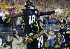 Diontae Johnson y Juju Smith-Schuster festejan un touchdown