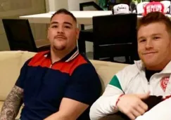 Andy Ruiz y Canelo Álvarez durante una charla