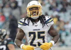 El corredor Melvin Gordon celebra la victoria