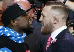 Mayweather y McGregor durante la presentación de su pelea