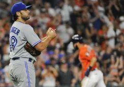 Mike Bolsinger, durante un partido de los Azulejos de Toronto