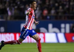 Luis Reyes festeja un gol con Atlético de San Luis